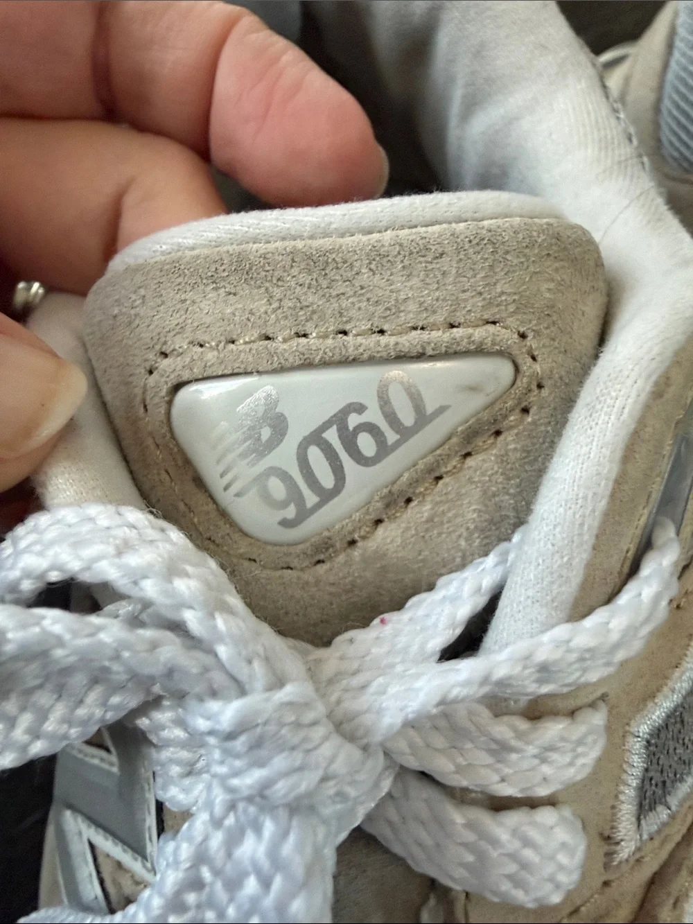 New Balance 9060 Beige and Light Gray Mesh Suede Sneakers
